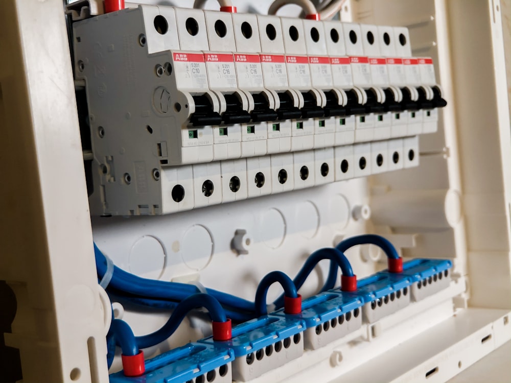Close-up of a modern circuit breaker panel
